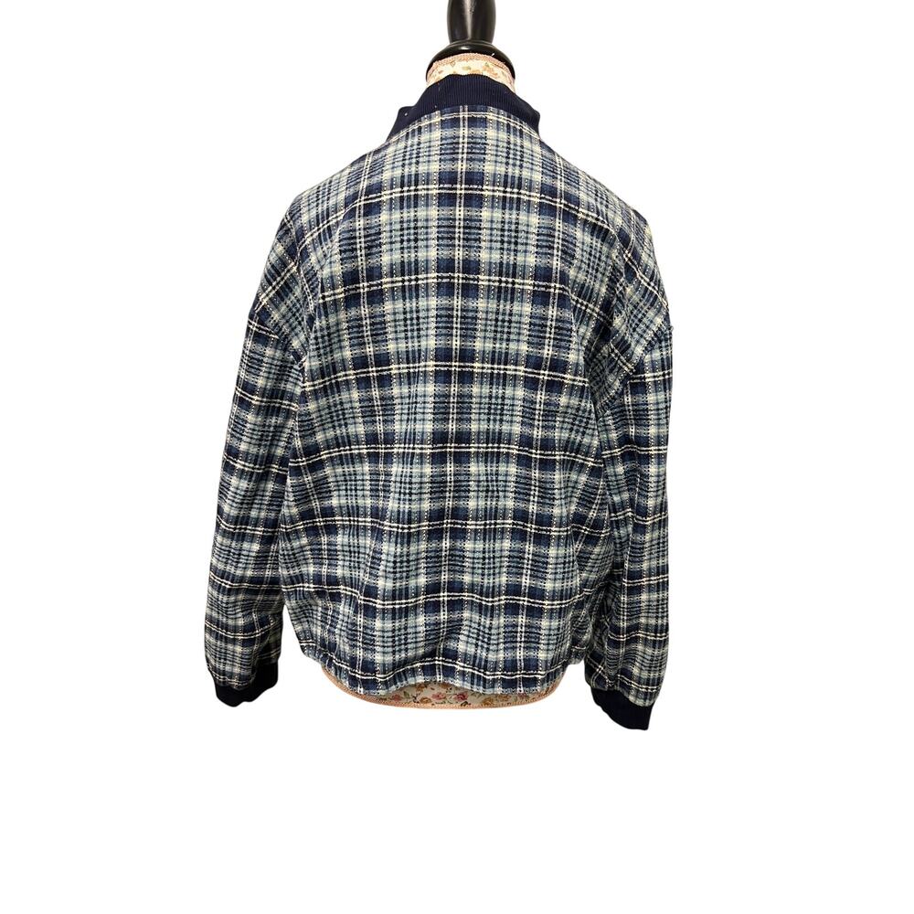 🧥 Basic Editions XL Plaid Bomber Jacket Blue Vintage 90s Grunge Zip Casual - Picture 3 of 4